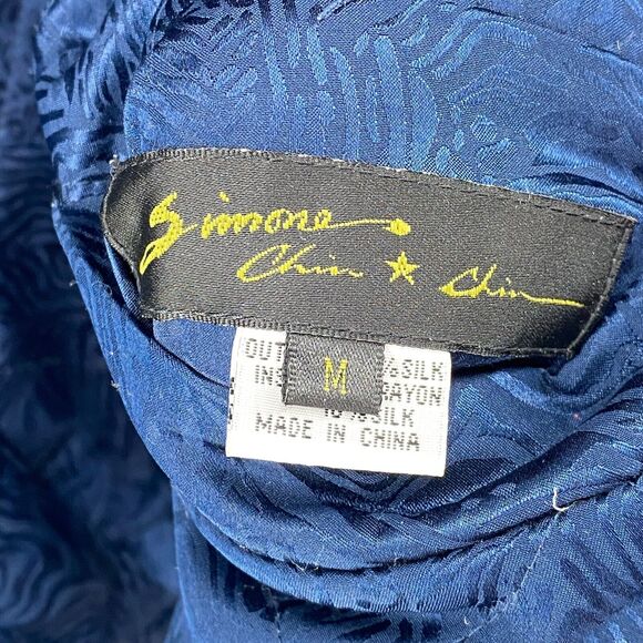 SIMONE CHIN CHIN Jacket M Velvet Silk Quilted Reversible Button Front Black Blue - Picture 5 of 16